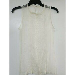 Ivory crew collar Sheer Lace Top Size Medium